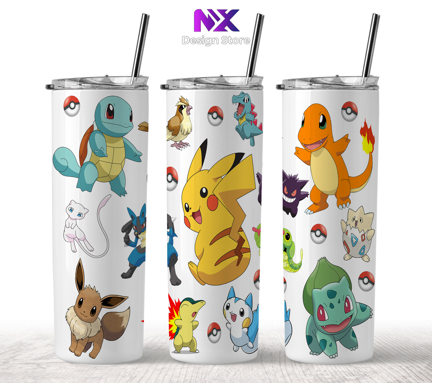 Poke Cartoon - Skinny Tumbler with Straw