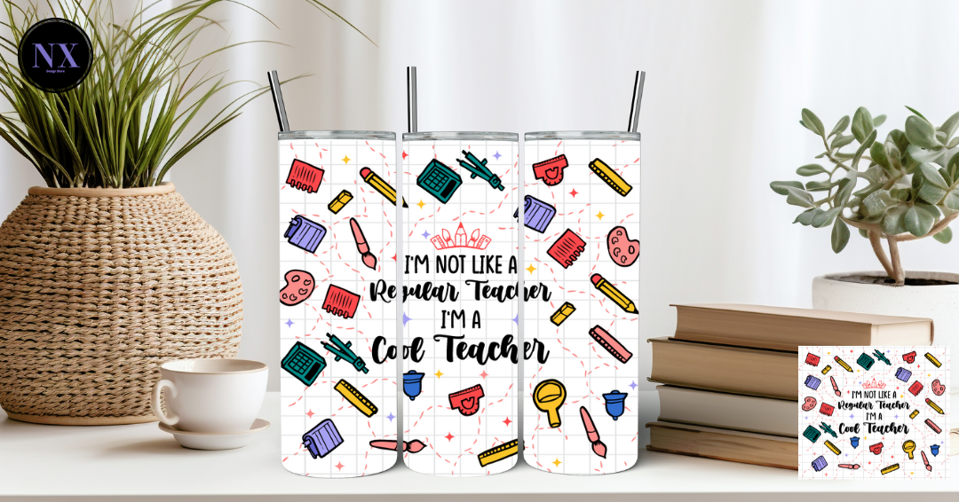 Cool Teacher - Skinny Tumbler with Straw