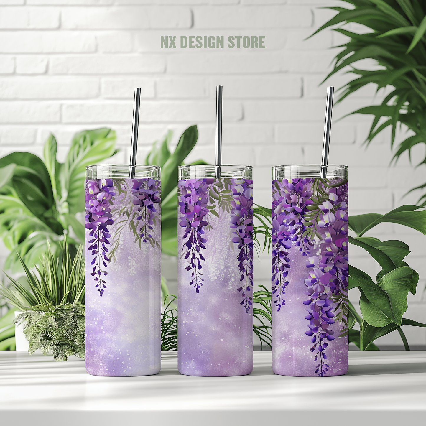 Hanging Purple Flowers - Skinny Tumbler with Straw