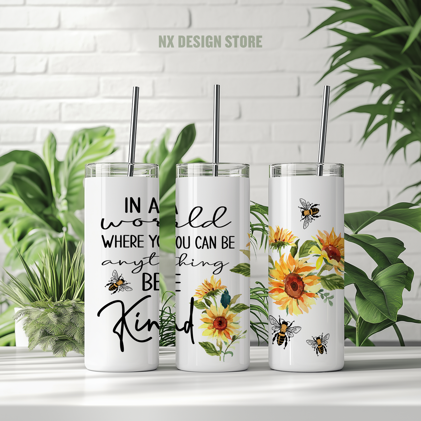 Bee Kind - Skinny Tumbler with Straw