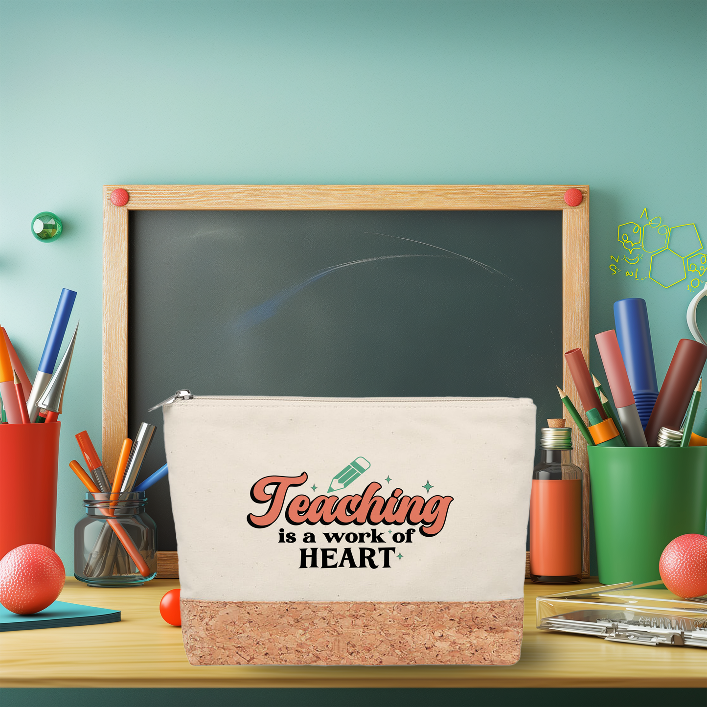 Teaching is a work of heart - Cosmetic Bag with Cork