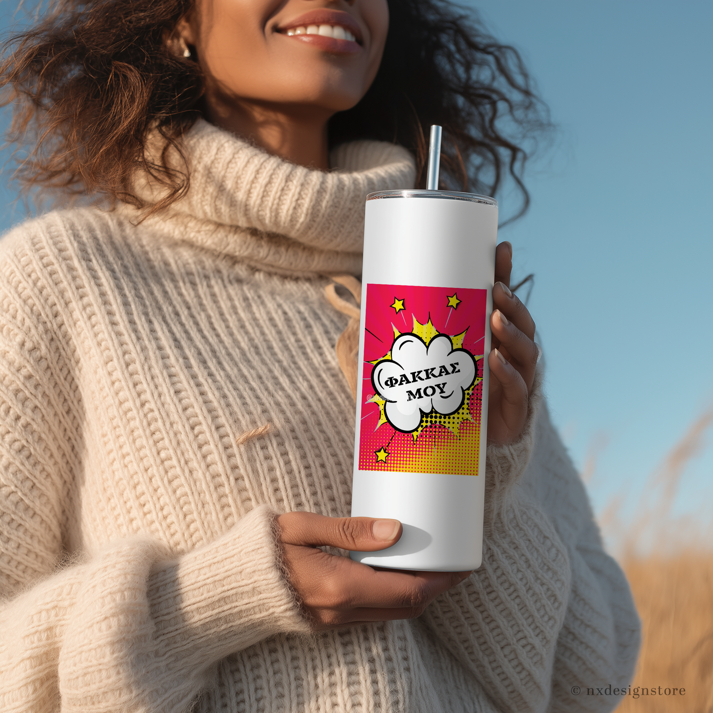 FAKKAS MOU - Skinny Tumbler with Straw