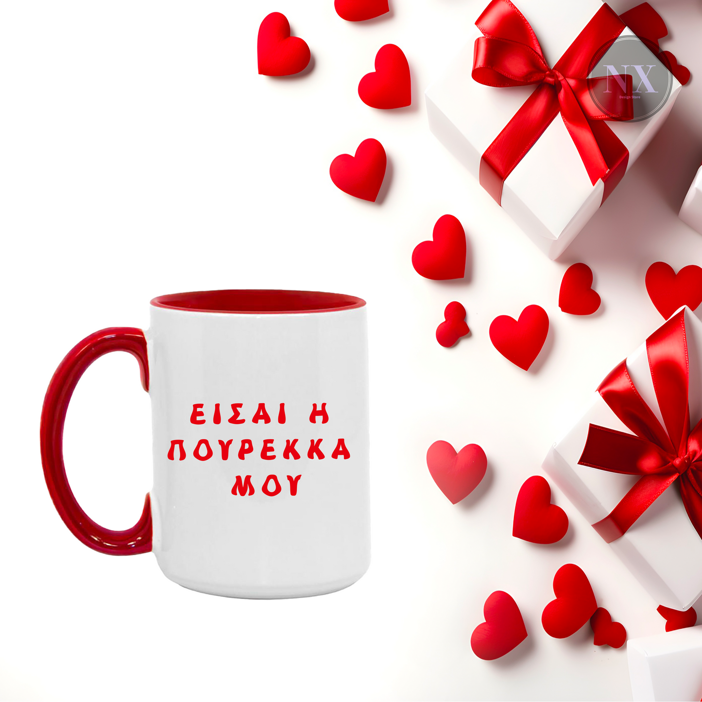 Couple Ceramic Mugs 11oz Inner and Handle Red