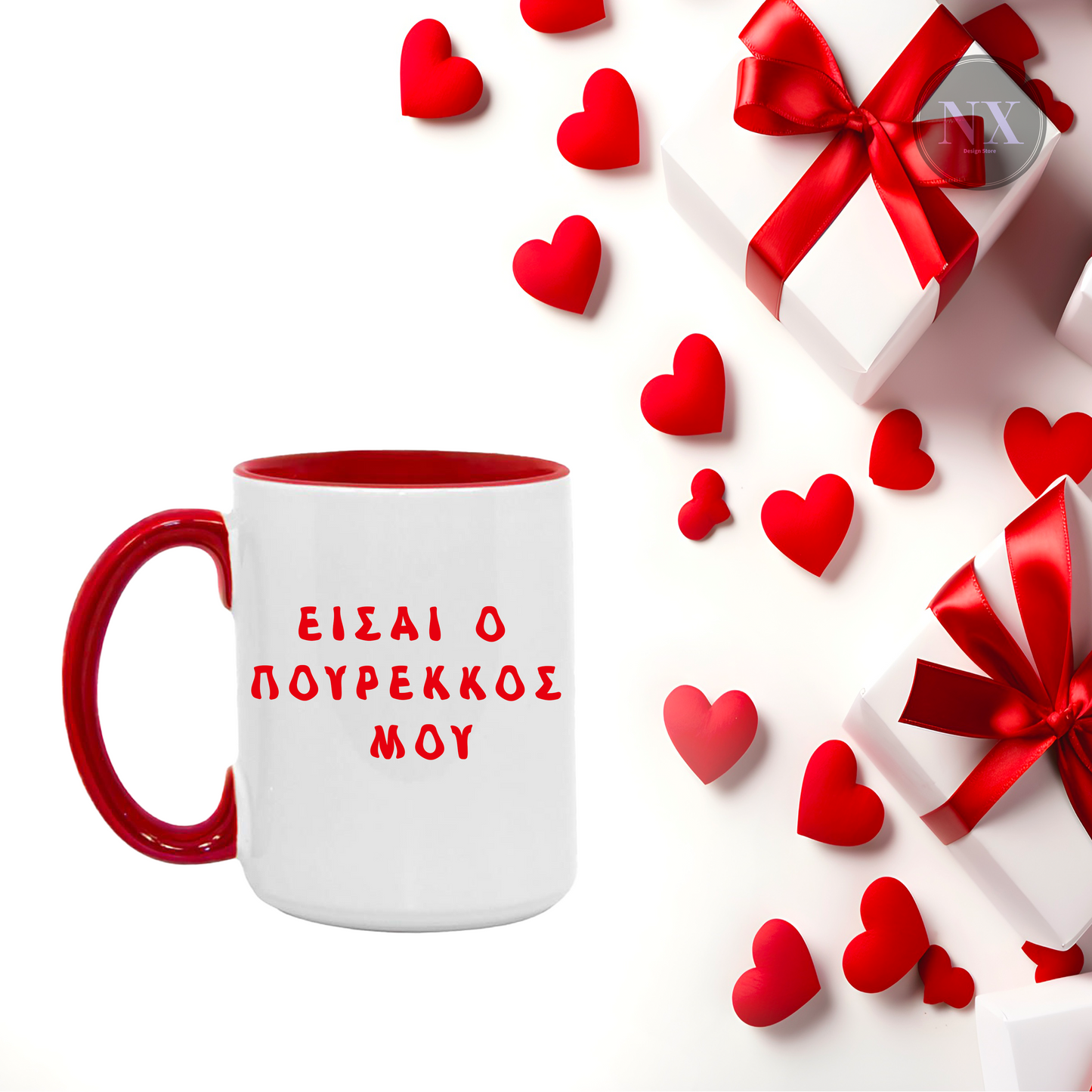 Couple Ceramic Mugs 11oz Inner and Handle Red