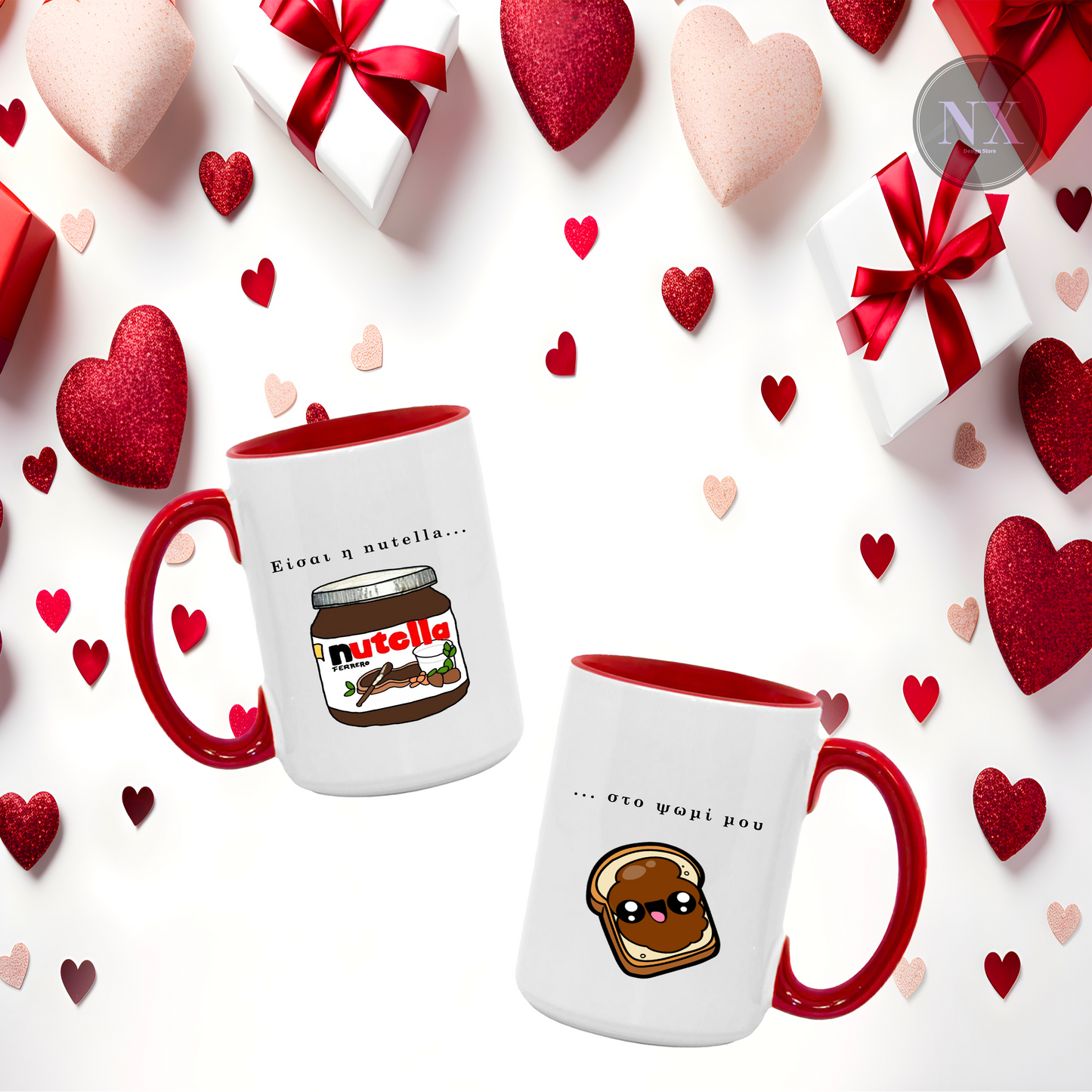 Couple Ceramic Mugs 11oz Inner and Handle Red