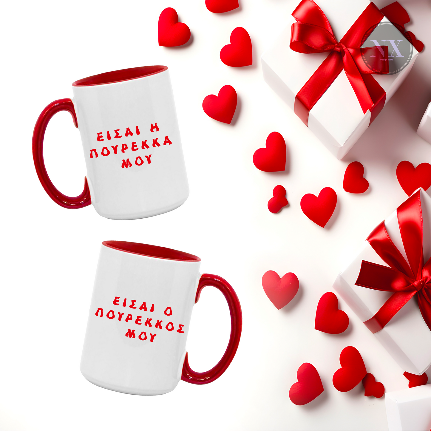 Couple Ceramic Mugs 11oz Inner and Handle Red