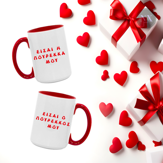 Couple Ceramic Mugs 11oz Inner and Handle Red