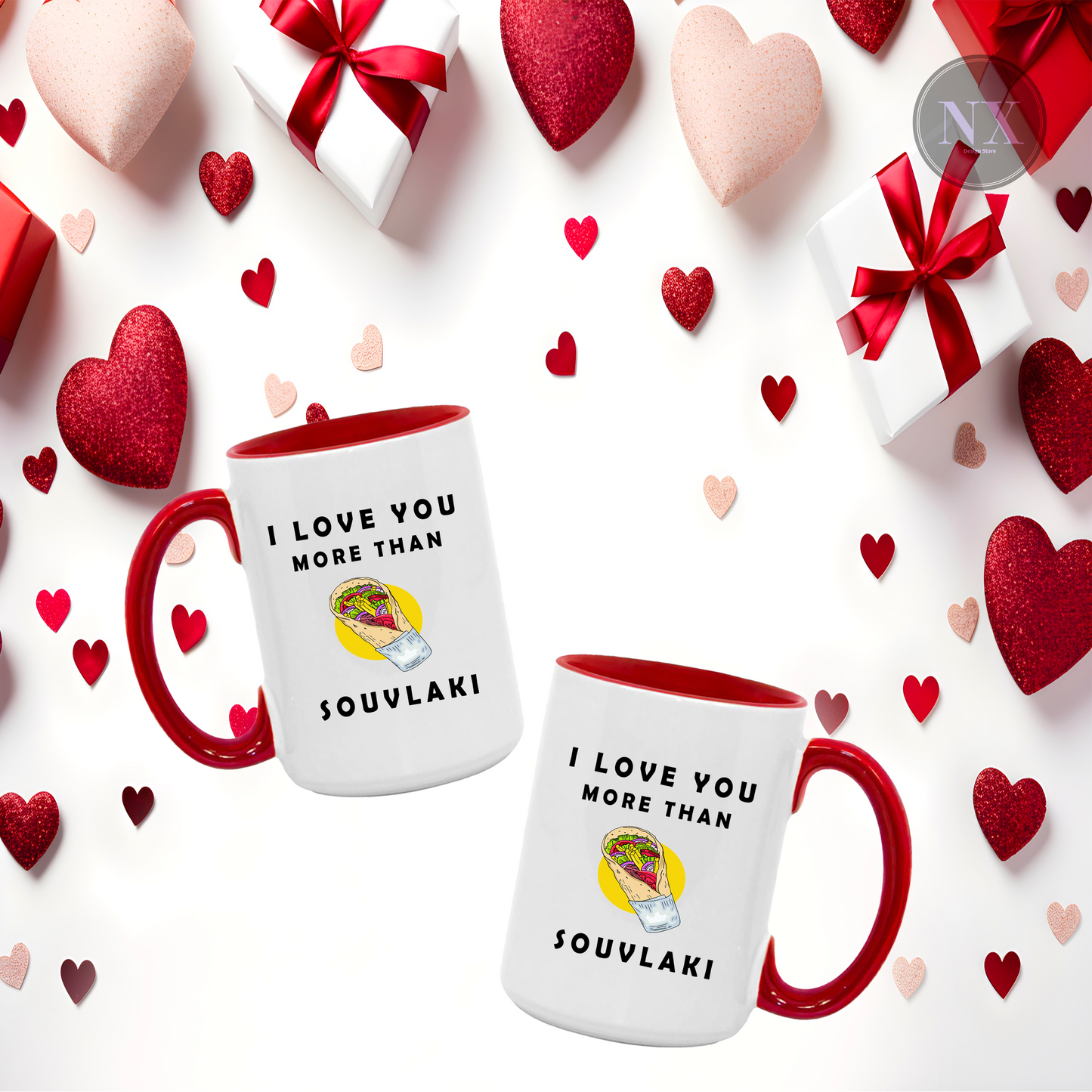 Couple Ceramic Mugs 11oz Inner and Handle Red