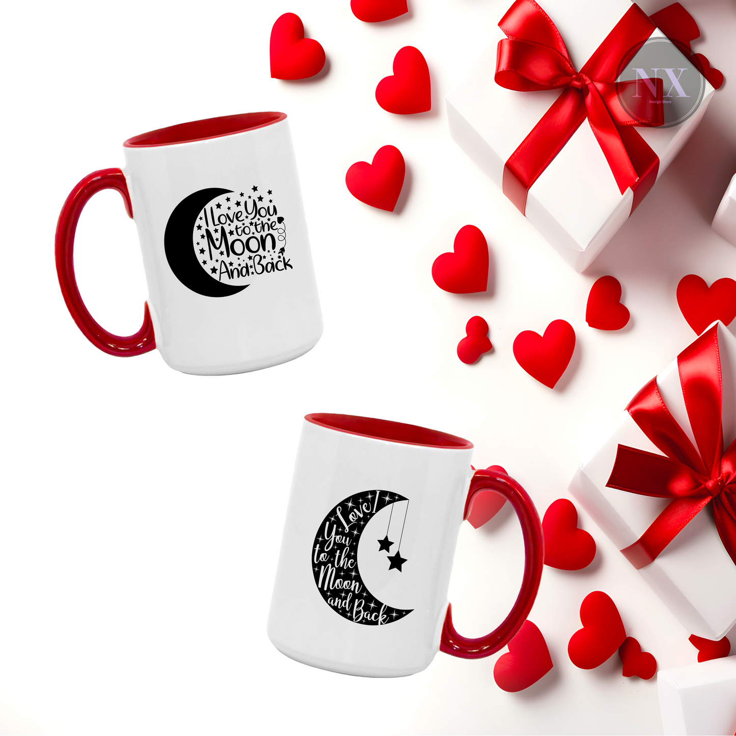 Couple Ceramic Mugs 11oz Inner and Handle Red