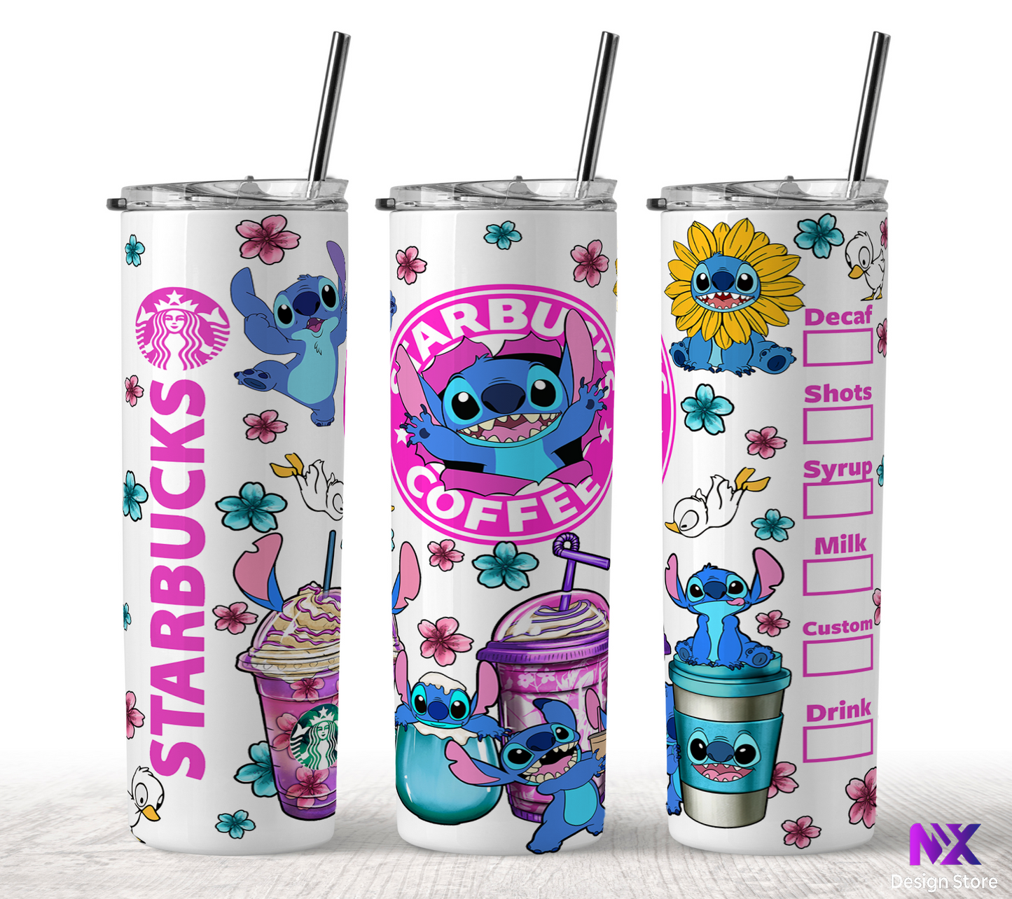 Stitch Starbucks - Skinny Tumbler with Straw