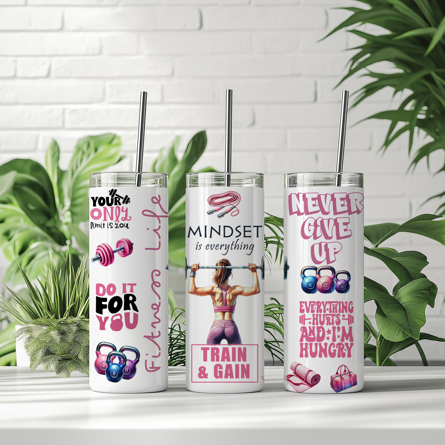 Fitness - Skinny Tumbler with Straw