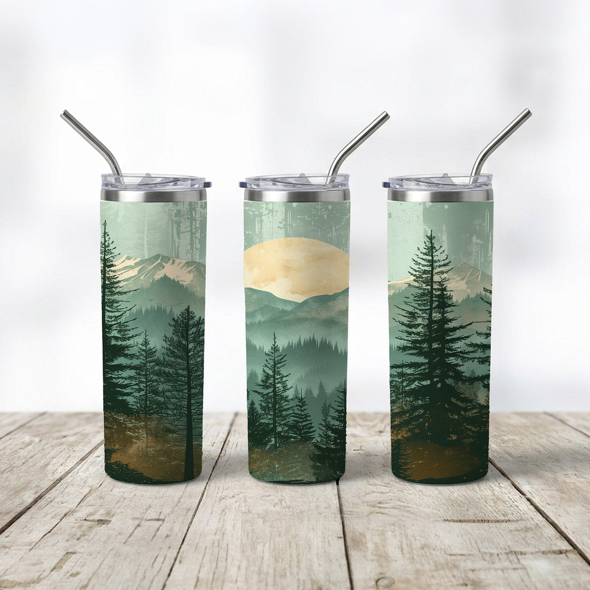 Forest Mountain - Skinny Tumbler with Straw