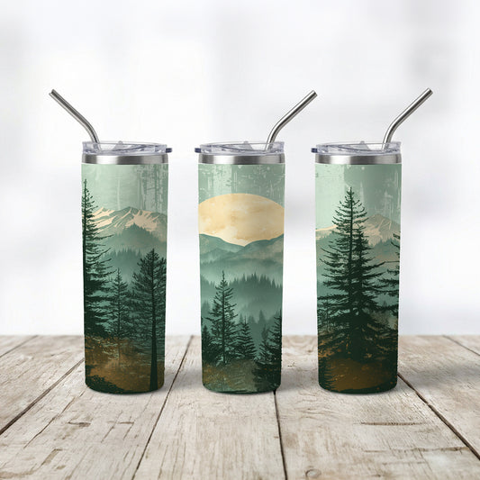Forest Mountain - Skinny Tumbler with Straw