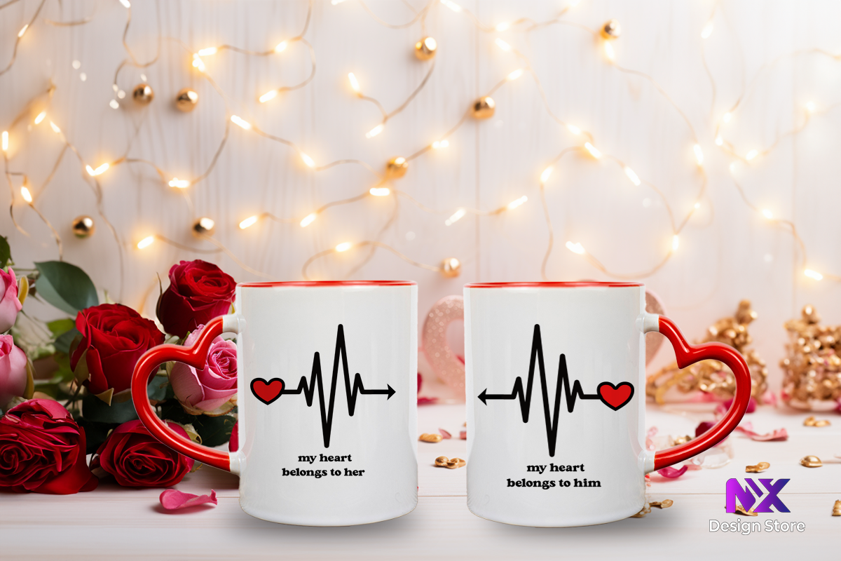 My Heart Belongs to Her/Him - Ceramic Mug with Heart Handle