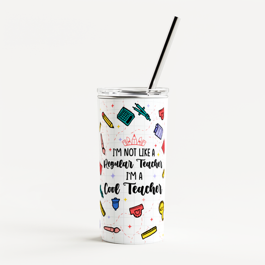 Cool Teacher - Skinny Tumbler with Straw