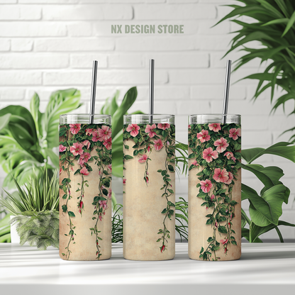 Hanging Pink Flowers - Skinny Tumbler with Straw