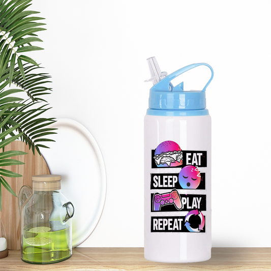 Eat Sleep Play Repeat - Blue Aluminum Bottle