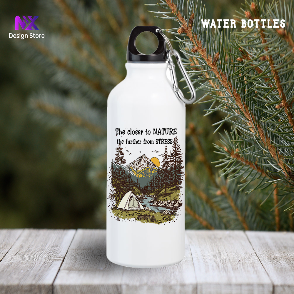 The Closer to Nature the further from Stress - Aluminum Water Bottle 600ml