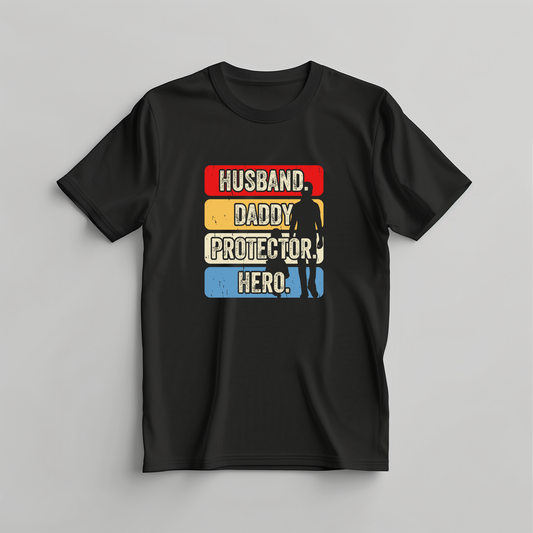 Husband Daddy Protector Hero - Men's Black T-Shirt