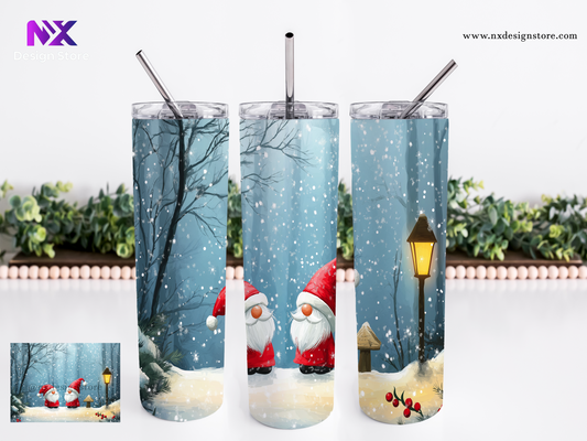 X-MAS GNOMES - Skinny Stainless Steel Tumbler with Straw