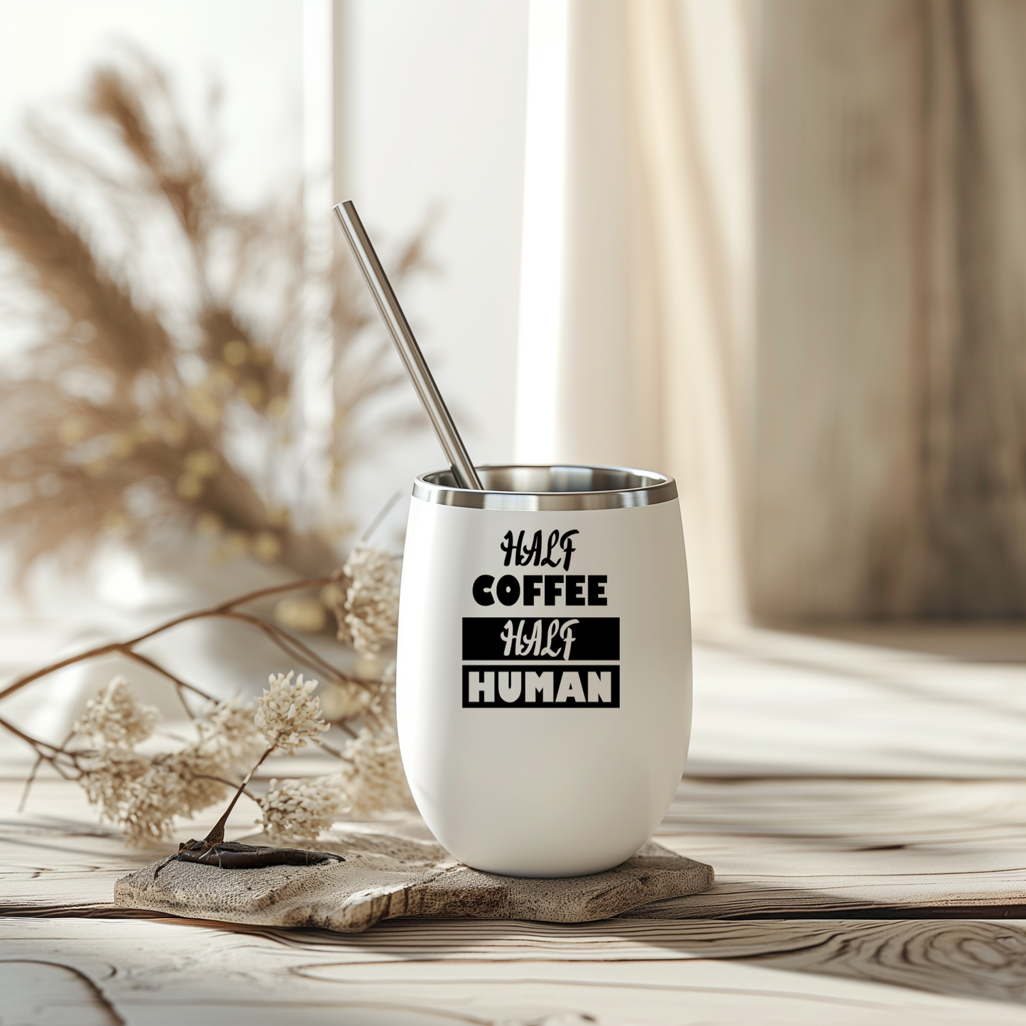 Half Coffee Half Human - Wine Tumbler