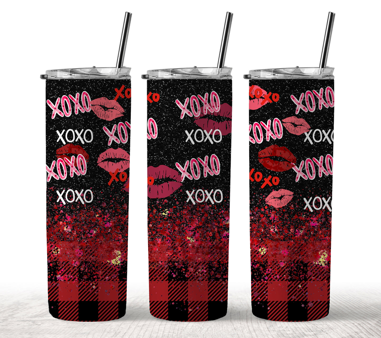 XOXO Valentine Glitter Plaid – 16oz & 20oz Tumbler