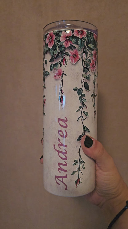 Hanging Pink Flowers - Skinny Tumbler with Straw