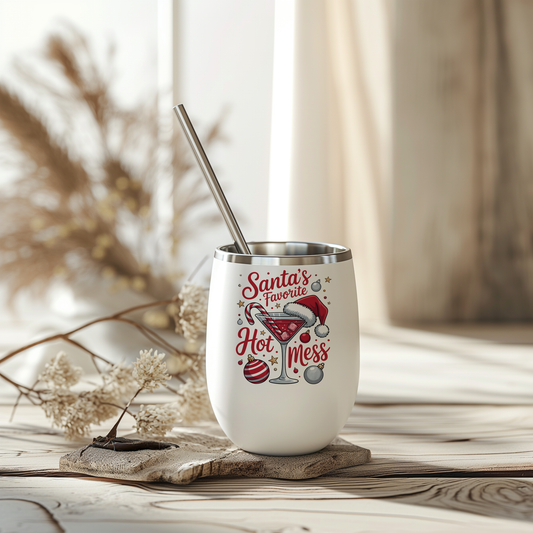 Santa's Favorite Hot Mess - Wine Tumbler