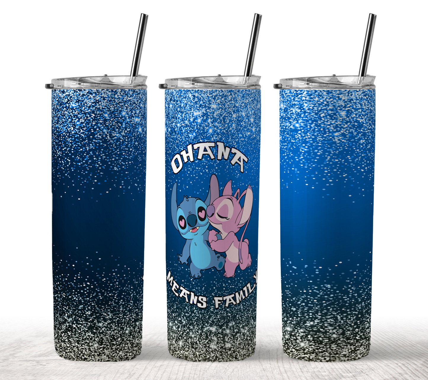 Stitch and Angel - Skinny Stainless Steel Tumbler with Straw and Lid