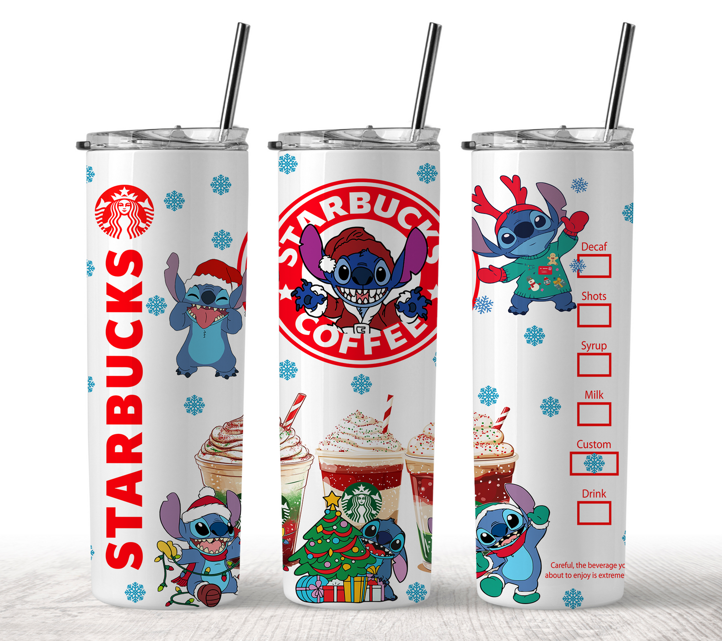 Christmas Stitch Starbucks - Skinny Tumbler with Straw